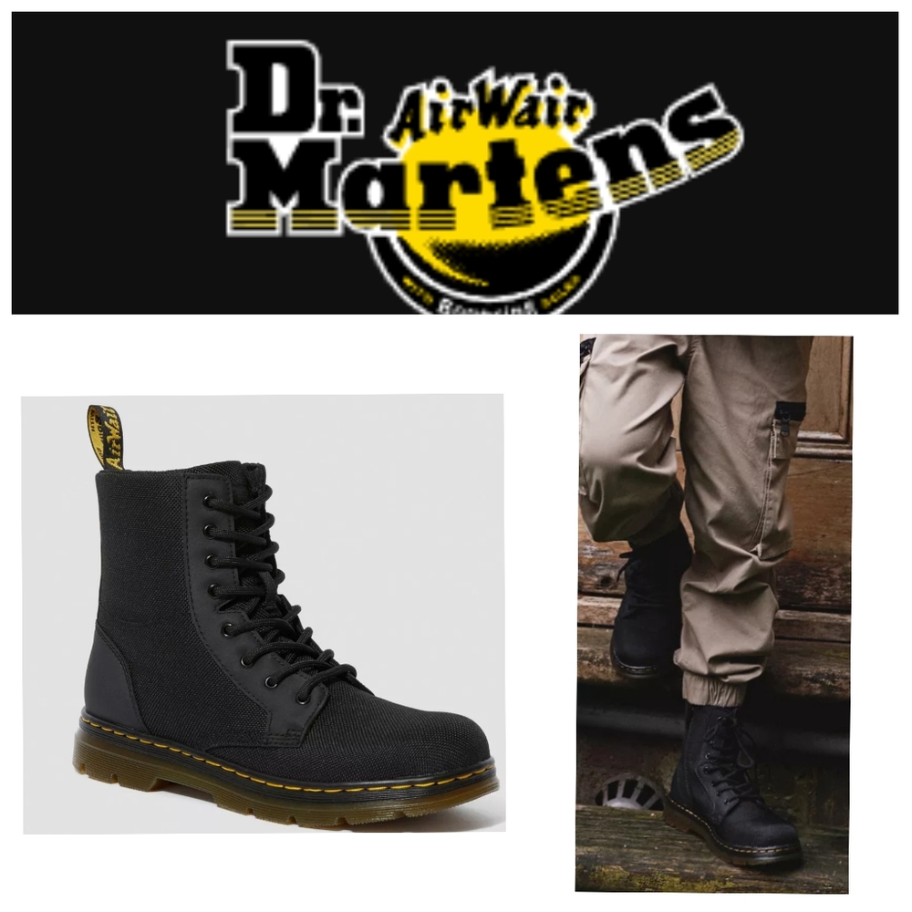 Dr. Martens Black Combat Boots with Yellow Stitching